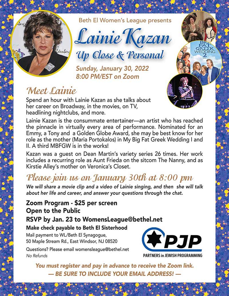 Lainie Kazan – Up Close & Personal – Jan. 30 @8pm