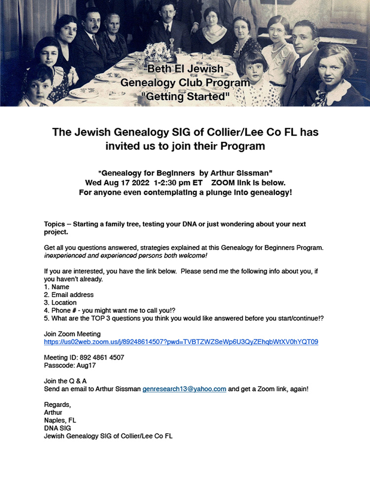 Beth El Genealogy Club