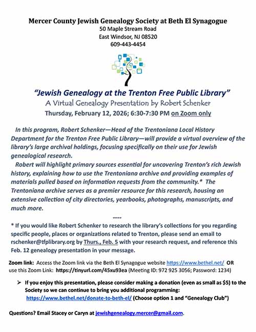 Jewish Genealogy at the Trenton Free Public Library