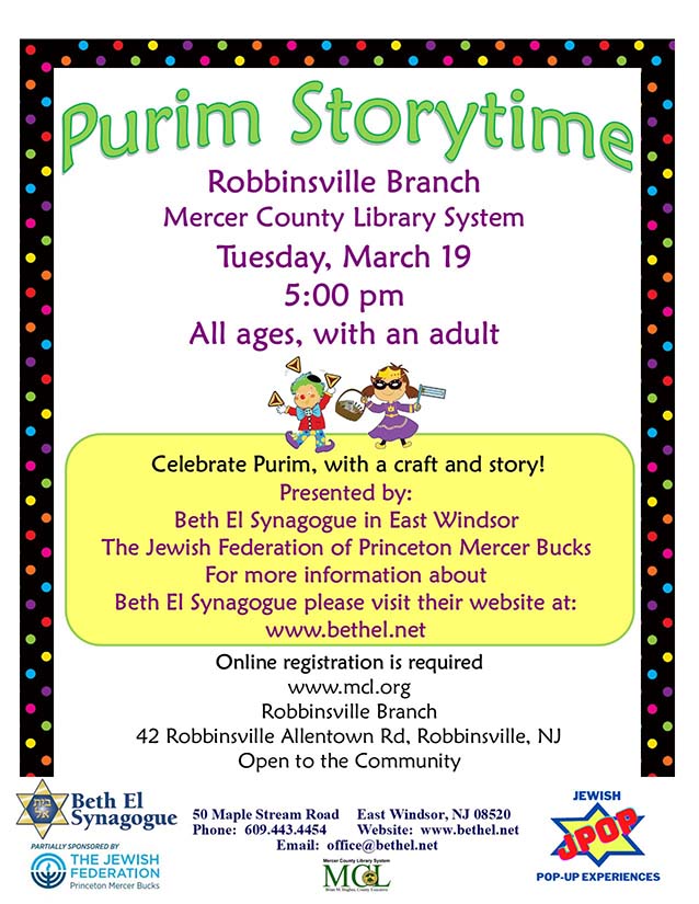 Purim Storytime MCL Robbinsville Branch